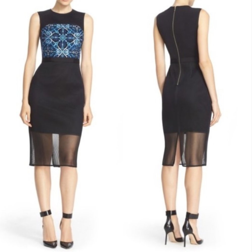 Ted Baker Black & Blue Khya Embroidered Mesh Midi Dress